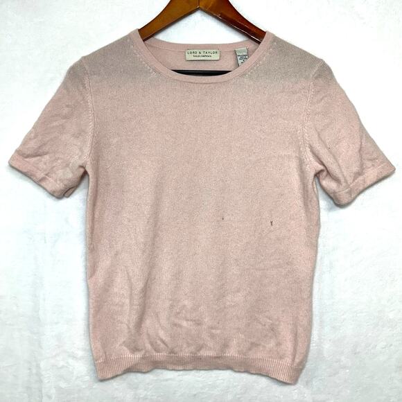 Lord‎ & Taylor Small 100% Cashmere Sweater Top Pink Blush Coquette Cottage FLAWS - Picture 1 of 7